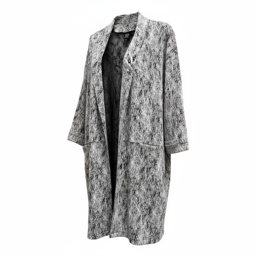Bobeau Gray Black Marled Knit Cardigan Large Open Front Longline Sweater Jacket